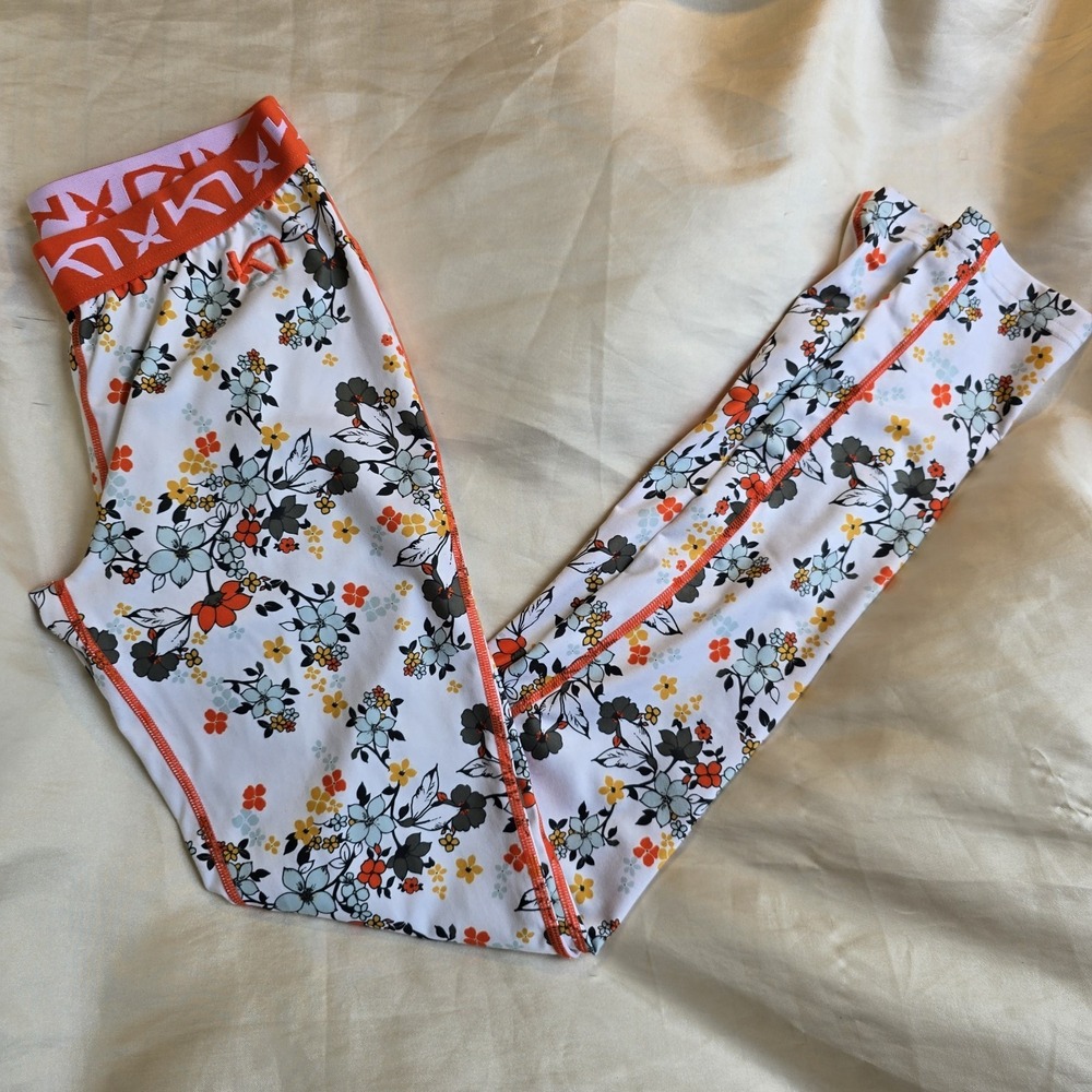 Kari Traa Leggings Womens Small White‎ Orange Fryd Baselayer Pants Floral UPF